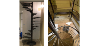 Escalier hélicoïdal pour circulation verticale pratique, alliant style et robustesse.